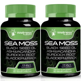 Irish Sea Moss Capsules, 17-in-1, Seamoss Black Seed Oil, 240 Count, Ashwagandha Burdock Root Organic Bladderwrack Capsules | Organic Sea Moss Advanced, Immune and Blood Pressure Support - 2 Pack