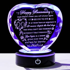 YWHL Wedding Anniversary Crystal Heart Gifts for Couple Parents, Happy Anniversary Marriage Gifts for Wife Husband Him Her Men Women with LED Base Happy Anniversary Presents for Girlfriend Boyfriend