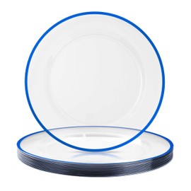 BESTSTAR 12 Inch Disposable Charger Plates, 15 Pack Plastic Clear Plates with Blue Rim, Perfect Table Decor for Party, Wedding, Dinner