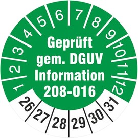 10 Pack of 2500 APPROVED BY DGUV Information 208 Prüfet Labels/Badges 30 mm Round Scales and Kicks 2018 – 23