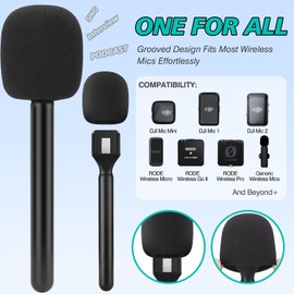 Facmogu Mic Holder Adapter for Dji Mic with 3PCS Foam Covers, Handheld Wireless Microphone Stand, Microphone Handheld Holder for Dji Mic 2/mini, Hollyland Lark M1/ C1/ 150, Rode Wireless Go/GoII/Pro