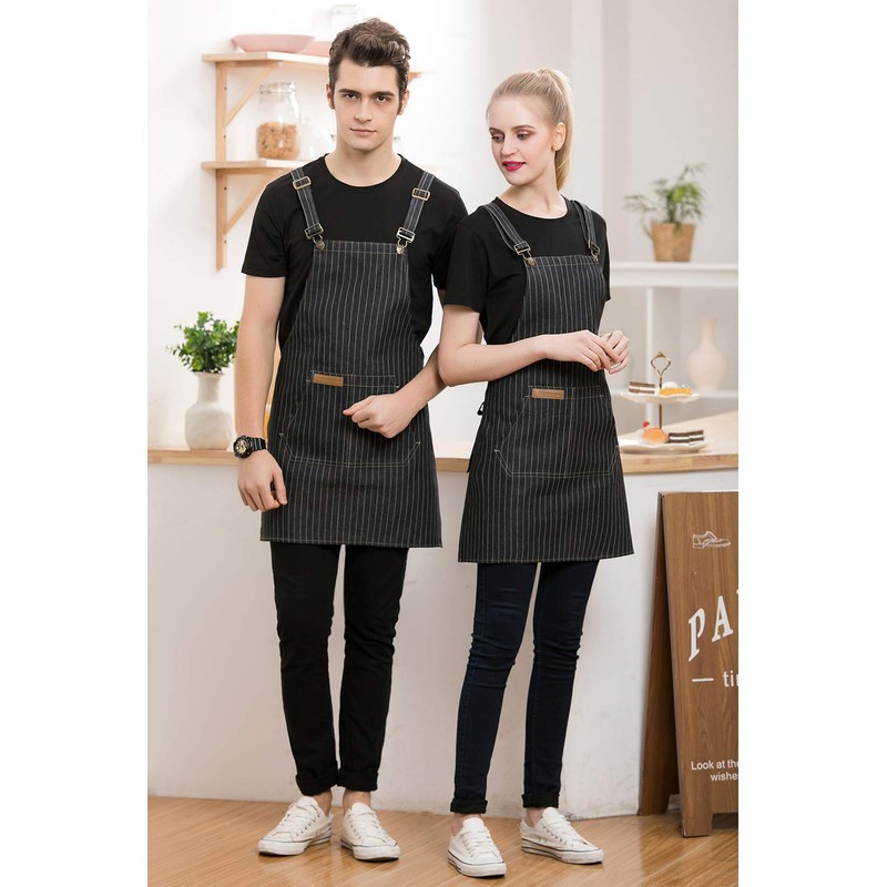 Denim Cross-Back Chef Bib Apron with Pockets for Men and