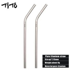 TiTo Titanium straw supper strong and ultralight Drinking straw with cleaning brush Dia 7mm X 0.4mm with bent and straight two shape (pack of 2) (2 bent)