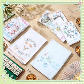 Windkream 8 Pcs Mahjong Cocktail Kitchen Towels Dish Towels, 18 x 26 Inch Funny Decorative Hand Drying Tea Towel Gifts for Mahjong Lover Studio Cooking Baking Bathroom Cleaning Decor