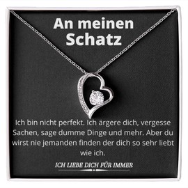 An Meinen Schatz Necklace for Women, 14 Carat White Gold Plated, Mother's Day, Anniversary, Birthday Gift, Cubic Zirconia, Cubic Zirconia
