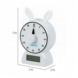 aibitu 60 Minutes Kids Visual Timer Home Edition - for Home School Supplies, 12-Step Rabbit Ear Timer,Learning Tools, Kids Desk, Desk, and Silent Operation Meeting Timer (White)