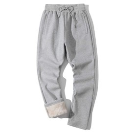 Gihuo Men's Winter Warm Fleece Pants Sherpa Fleece Lined Jogger Pants Sweatpants Active Thermal Track Pants (2#LightGrey-M)
