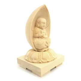 Kurita Buddhist Statue [Bodhisattva] Tainai Jizo (Total Height 3.9 inches (10 cm), Width 2.6 inches (6.5 cm), Depth 2.4 inches (6 cm), Cypress Wood, Luxury Wood Carving, Square Base 9451