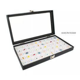 Novel Box Glass Top Jewelry Display Case Box White 50 Gem Jars Insert