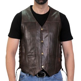 Hot Leathers VSM1040 Men's Retro Brown 'Side Lace' Club Leather Vest - 3X-Large