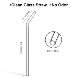 48 Pack Bent Glass Straws for Smoothies, Reusable Straws Glass Clear, Thick Glass Drinking Straws Long 10 inch 10mm Large