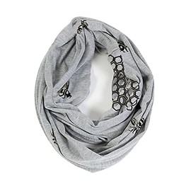 Honey Bee Printed Handmade Premium Women Infinity Scarf with Zipper Pocket–Soft Stretchy Jersey (Grey)