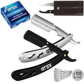 Straight Razors For Men 100 GTEX Barber Razor Blades - 2 Professional Single Blade Razors for Men Navajas Para Barbero Straight Edge Razor Barber Beard Razor Shavette Shaving Razor Kit