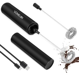 Rechargeable Milk Frother, Electric Coffee Foamer, Handheld Drink Mixer for Latte, Cappuccino, Coffee, Eggs, Hot Chocolate, Protein,Paint Black
