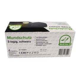 Medi-Inn+ Mouth Guard Respirator Face Mask Disposable Mask with Elastic Bands Type II 3-Ply Black (Pack of 50)