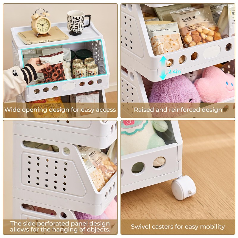 UFORU 4 Tier Rolling Storage Cart, Plastic Open Storage Basket
