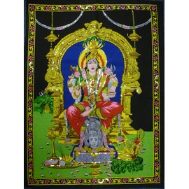 Pilgrims Fair Trade Sequin Cotton Shrine Picture Wall Art Hindu God Karumariamman 80 x 110 cm