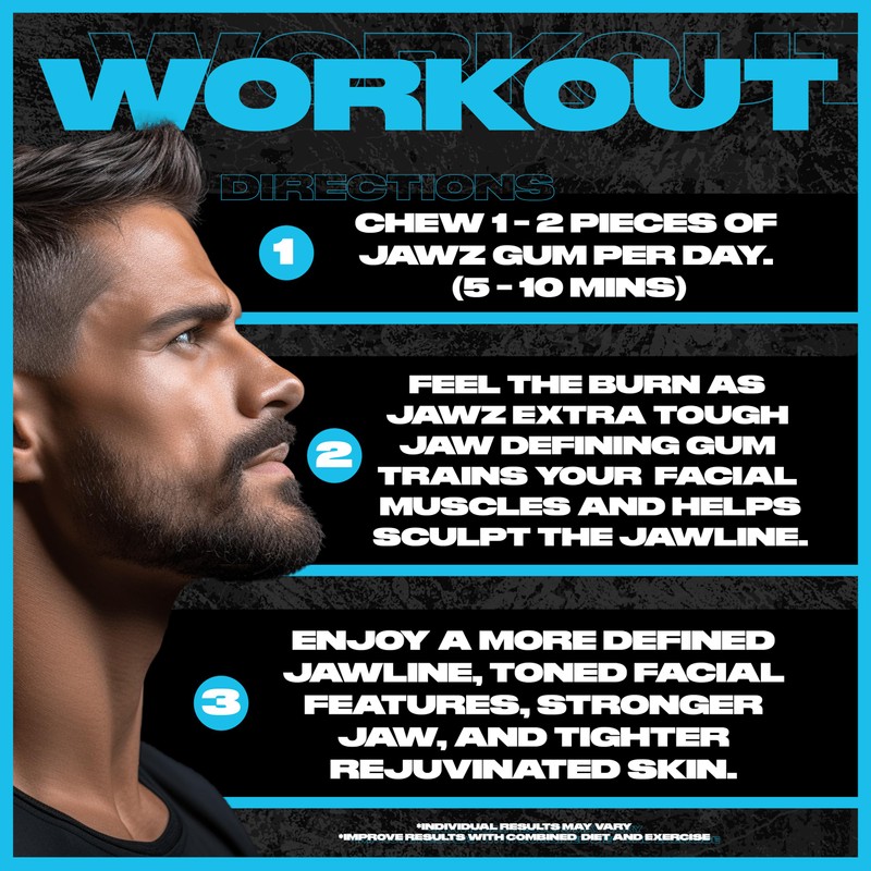 Jawz Gum Jawline Chewing Gum, 4 Pack Box, Blue Razz,