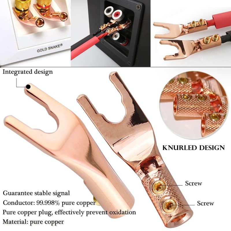 Tertullus 8 Pcs Pure Copper Speaker Spade Connectors Y Plug