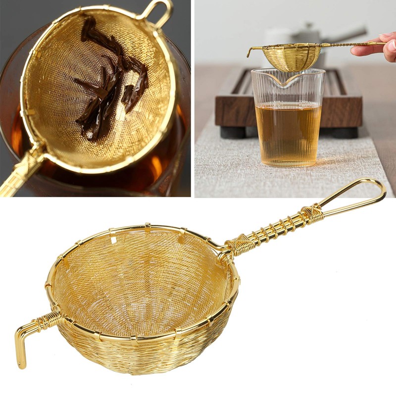 Tea Infuser, Pure Copper Tea Strainer Long Handle Teapot Strainer