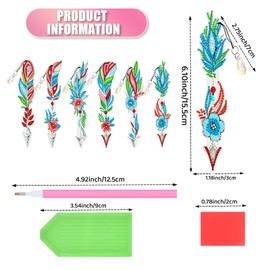 Kaizuca 6 Piece Diamond Painting Bookmark Set, Diamond Painting Feather Bookmark with Pendant Crystal, Bookmark Diamond Painting Children Adults for DIY Crafts Gift Set (A)