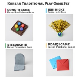 BLADOPIA Korean Folk Game Set, Korean Traditional Play Game Including Gonggi Game, Ddakji Game, Jebi Kicks, Biseokchigi - Silicone Material Safe to Play