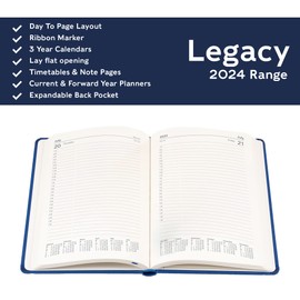 Collins Legacy 2024 A5 Day to a Page Diary with Appointments, Business Planner and Organiser, January to December 2024, Daily Planner, Red, CL51.15-24