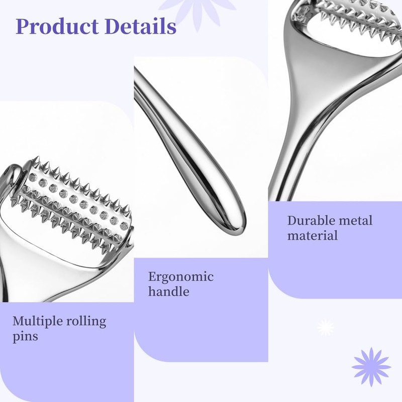 Massage Roller, Handheld Acupuncture Roller, Metal Handheld Acupressure Massager with