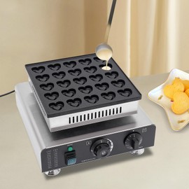 Mini Pancake Maker Machine 25Pcs Heart-Shaped Electric Muffin Machine 900W 110V Commercial Nonstick Dutch Pancakes Machine for Home Kitchen Cafe Dessert Shop, Silver&Black