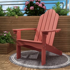 LUE BONA HDPS Adirondack Chairs, Fire Pit Outdoor Chair Weather Resistant with Cup Holder, Modern Plastic Chair Plastic for Patio, Deck, Proch, 350LBS, Red