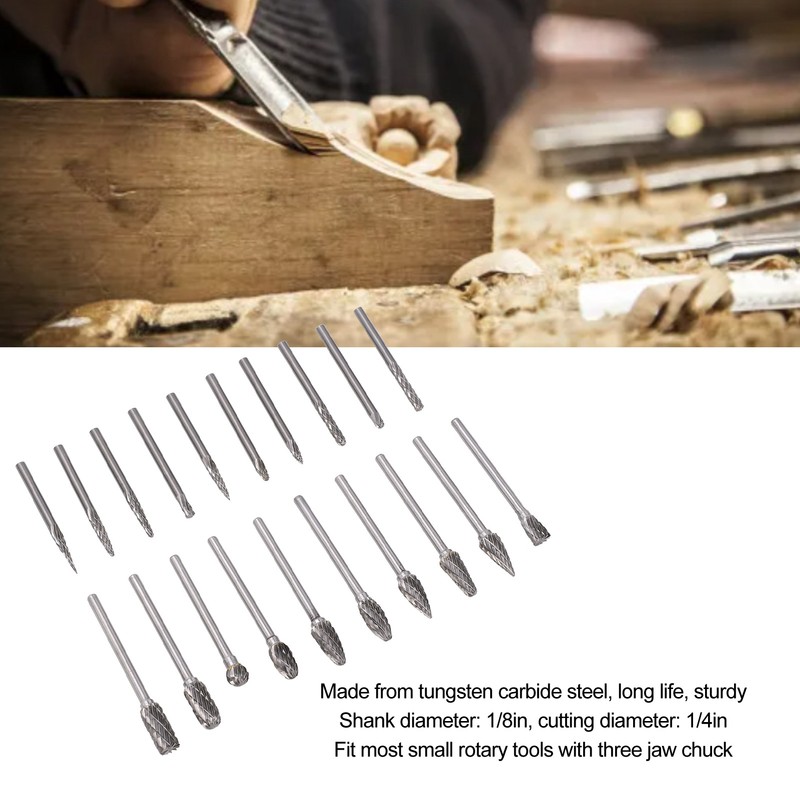 20Pcs Tungsten Carbide Carving Bits Double Cut Rotary Burr Set