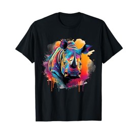Rhinoceros Artwork Portrait Animal Art Colorful Splash Rhino T-Shirt