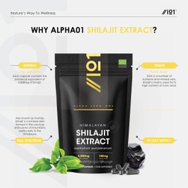 Shilajit Extract 4000mg - High Strength 60% Fulvic Acid (120mg) - Himilayan Shilajit Resin - 90 Vegan Capsules (3 Months Supply) by Alpha01