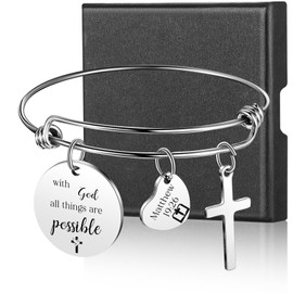 Sinmoe Christian Gifts Christ Bracelet Jewellery with Gift Box With God All Things Are Possible Christening Gifts for Girls Women Bible Verse Inspirational Bracelet for Friends Family Colleagues