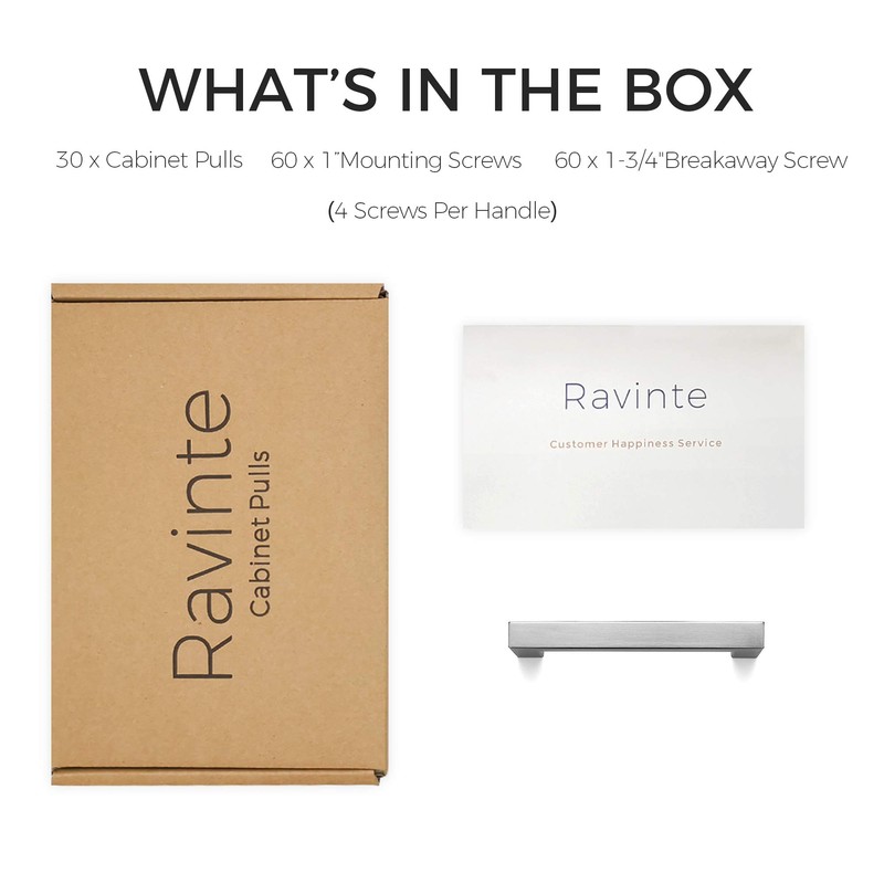 Ravinte 30 Pack 3-3/4 Inch Kitchen Square Cabinet Handles Satin