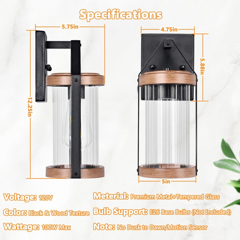 2-Pack Outdoor Light Fixtures, Waterproof Modern Exterior Wall Lantern Porch