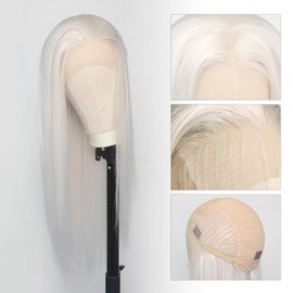 Jozlynn White Platinum Blonde Lace Front Wigs for Women Pre-plucked Natural Hairline Long Straight Heat Resistant Synthetic Glueless Wig For Party Daily Wear