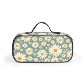ROVOZAR Daisy Pencil Case, Daisy Flower Pencil Box for Kids Small Floral Pen Bag, Large Capacity Flower Pouch with Zipper Compartments for School Office