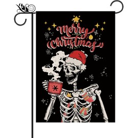 Merry Christmas Garden Flag Skeleton Santa Hat Garden Flag 12x18 inch, Home Outdoor Yard Winter Holiday Lawn Decorated Garden Flag -A