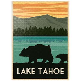 Lake Tahoe National Park Art Deco Style Vintage Poster Illustration - Premium 1000 Piece Jigsaw Puzzle for Adults