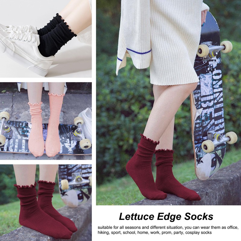 DOOVID - Calcetines de algodón con volantes para mujer, calcetines