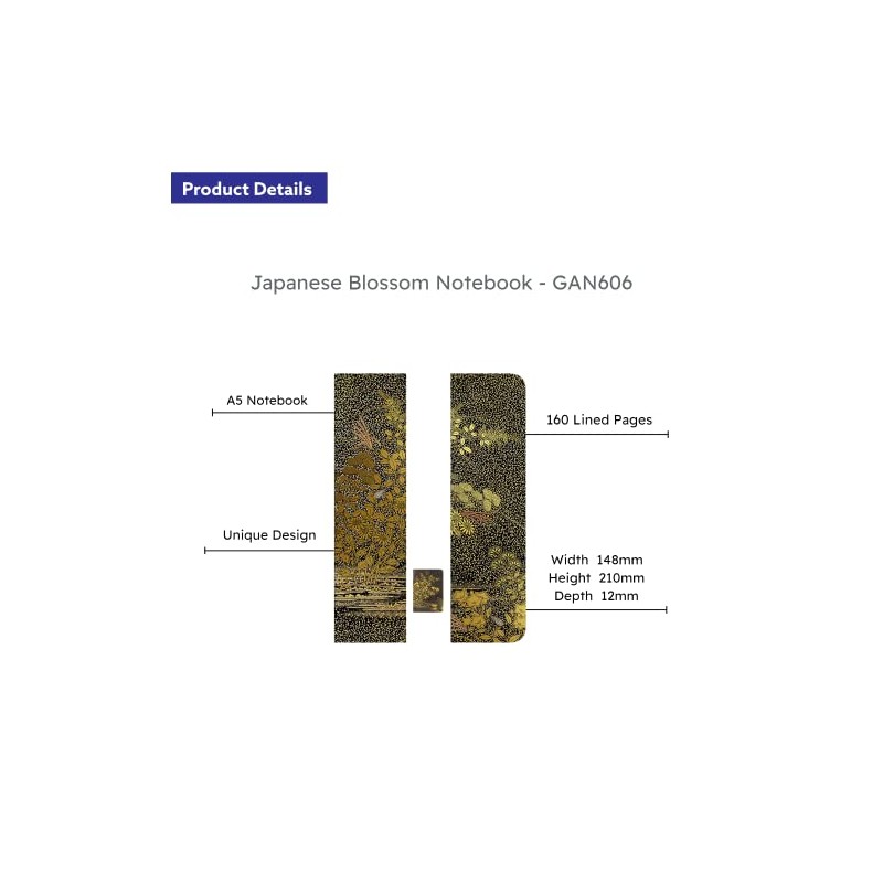 V&A Japanese Golden Leaves Design A5 Luxury Notebook (14.8 x