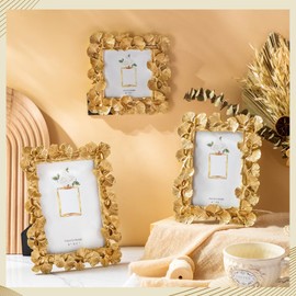 Beeveer 3 Pcs Vintage Gold Photo Frames 4x4,4x6, 5x7 Resin Rectangle Antique Picture Frame with Glass Front and Backboard for Wall Hanging Table Top Display for Home Hotel Wedding(Classic Style)