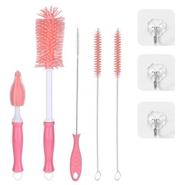 GUARDIX Portable Bottle Brush Set - Baby Bottle Cleaner Kit with Silicone Brush, Nipple Brush, Straw Brush, Bottle Cleaning Long Handle Water Bottle CleanerTool