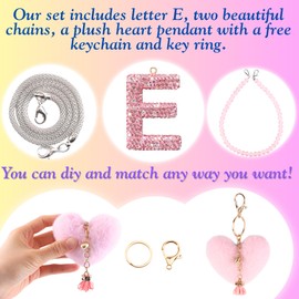 MOTOFITOOL Bling Pink Car Accessories for Women Letter Charm, Rainbow Color Rear View Mirror Cute Crystal Pendant Car Decorations, Lucky Gifts Diamond Rhinestone Charm Interior (E, Tassel Heart)