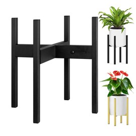 BSTMAI Metal Plant Stand, Adjustable Size Fits 10 12 13 14 15 16 Inches Large Planter Pot,Mid Century Expandable Plant Holder Indoor Outdoor Corner (HeavyBlack, Fits all pots between 8" and 16")