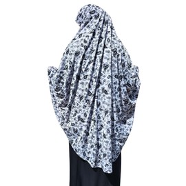 Yaqeen XL Khimar Long Hijab for Muslimah One Piece Stretchy Headscarf Lycra Material Chadors Arabia Islamic Prayer Dress Muslim Scarves Body Cover, White3, 46, White (white 3)