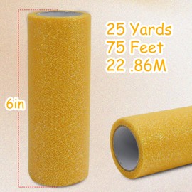 JeogYong White Glitter Tulle Fabric Roll, 6" x 25 Yards Polyester Netting Fabric Tulle Roll, Tulle Ribbon DIY Fabrics for Tutu Skirts Dress Wedding Party Decor Gift Wrapping Craft Supplies