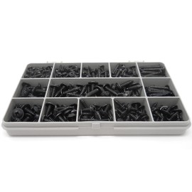 340 Assorted Black Flange Posi Self Tapping/Trim Screw | BS4174 | No.4, No.6, No.8 and No.10 | Black Oxide Plated Steel