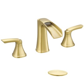 Fapully Bathroom Faucet 3 Hole, Polished Brushed Gold Waterfall 8 Inch Widespread Bathroom Sink Faucet with Pop-up Drain, Two-Handle Faucet for Bathroom Sink